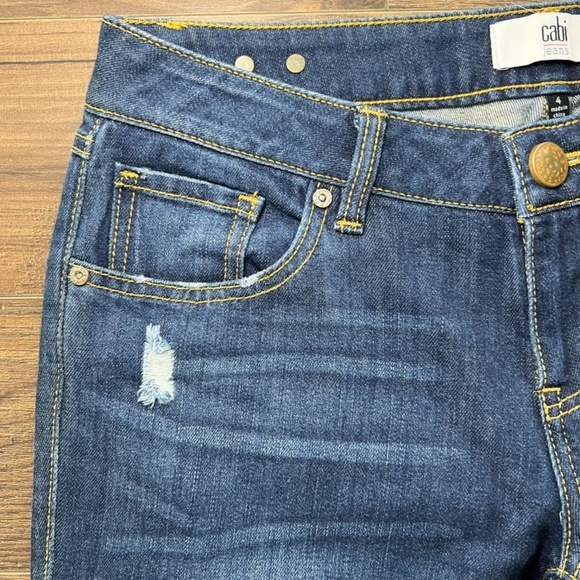 Cabi Women's 4 Slim Boyfriend Jeans Dark Blue Wash Distressed Denim Stretch 3045 - Picture 3 of 14